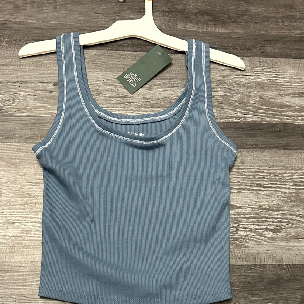Wild Fable Sky Blue Ribbed Tank Top